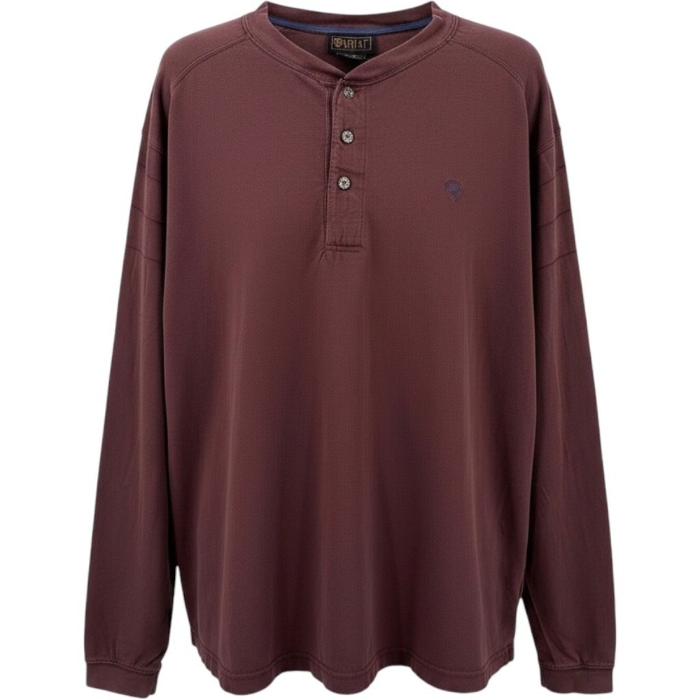 Ariat Burgundy Long Sleeve Henley Shirt Cotton Logo Waffle Knit Warm Mens XL